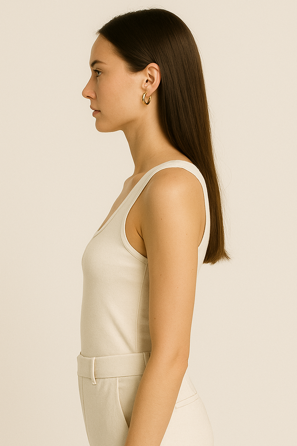 Cream Ribbed Tank Top