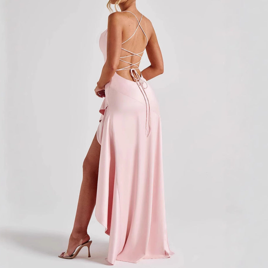 Ruffled Backless Evening Dress