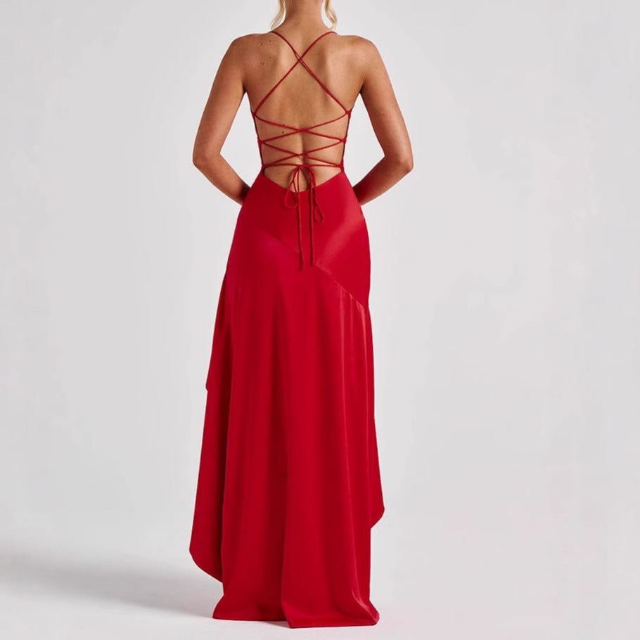 Ruffled Backless Evening Dress