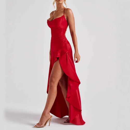 Ruffled Backless Evening Dress