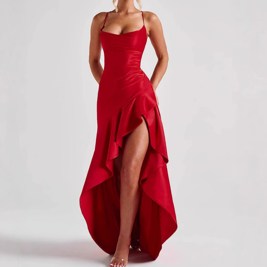 Ruffled Backless Evening Dress