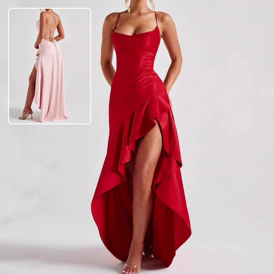 Ruffled Backless Evening Dress
