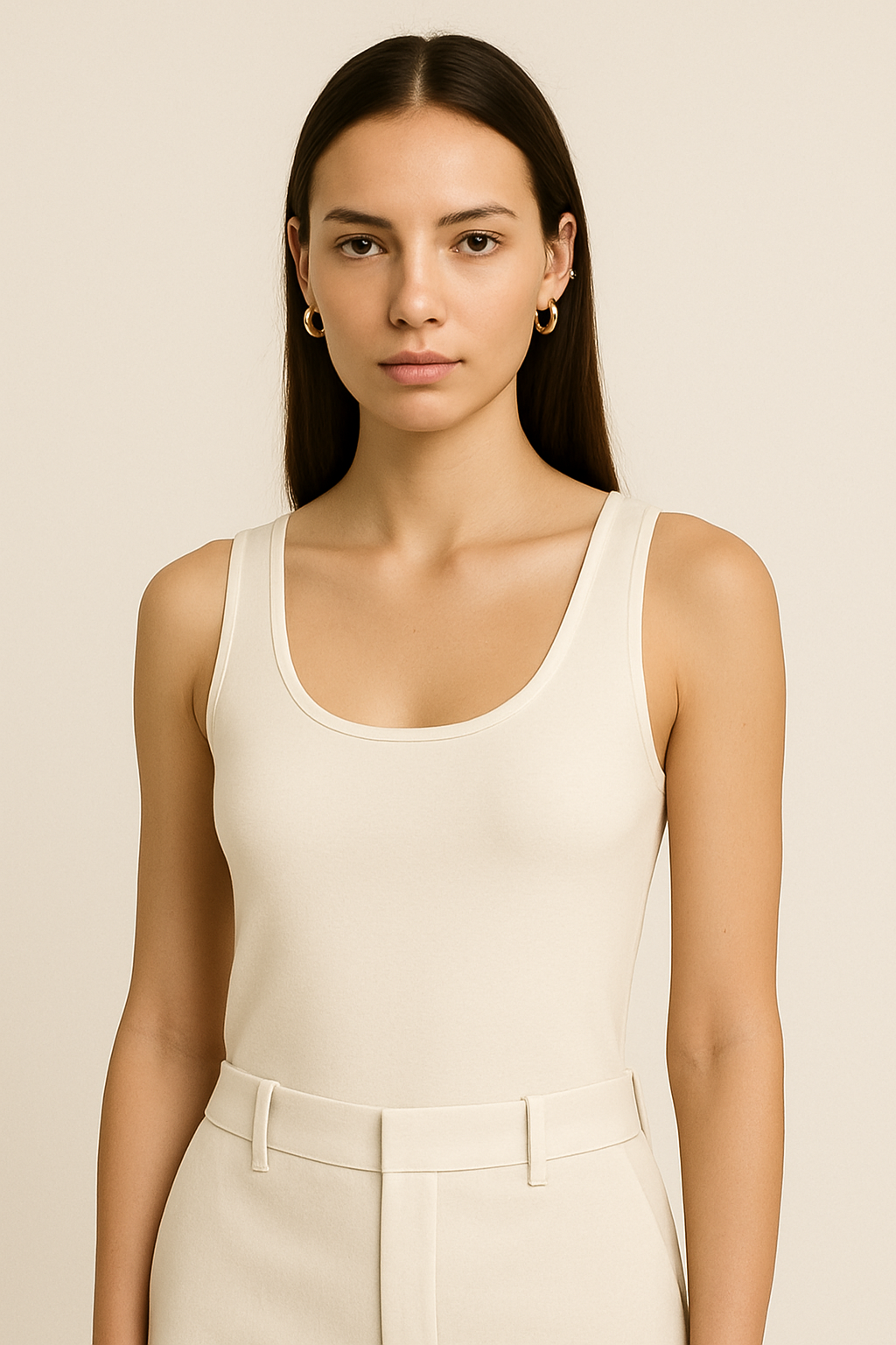 Cream Ribbed Tank Top