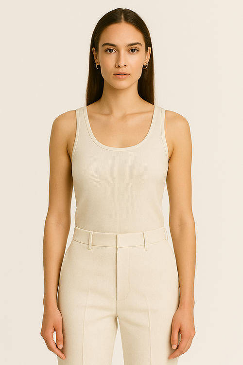 Cream Ribbed Tank Top
