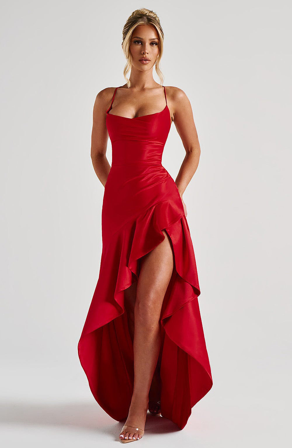 Ruffled Backless Evening Dress
