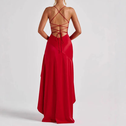 Ruffled Backless Evening Dress
