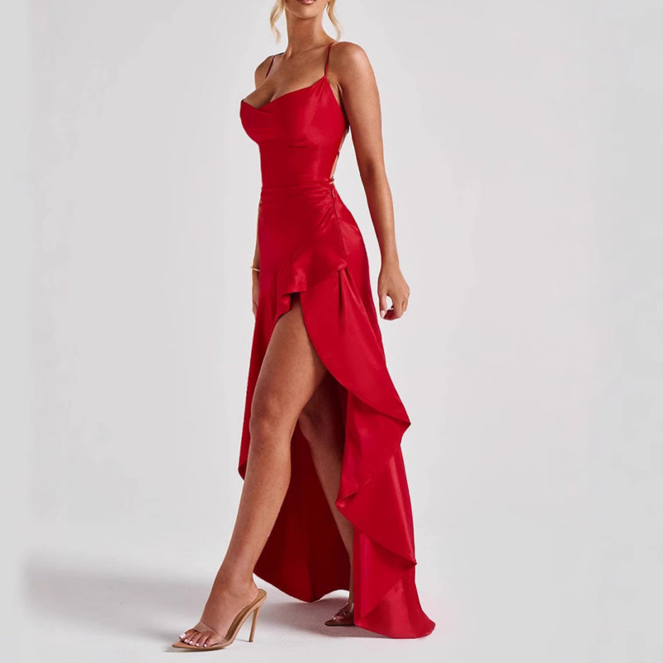 Ruffled Backless Evening Dress