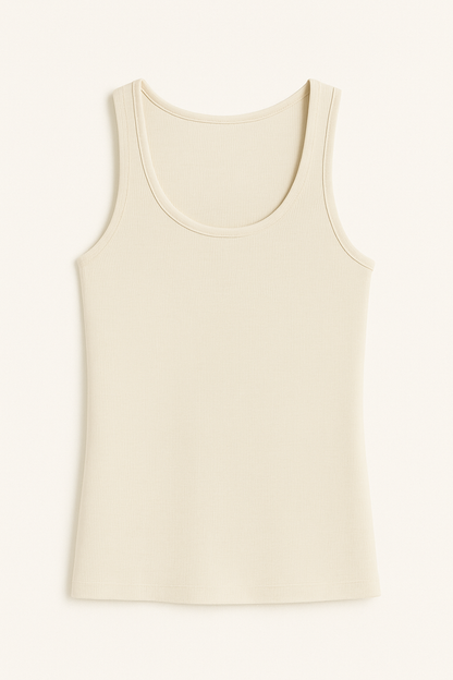 Cream Ribbed Tank Top