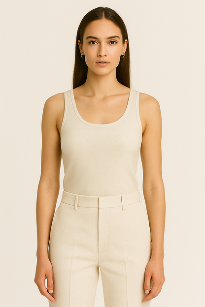 Cream Ribbed Tank Top